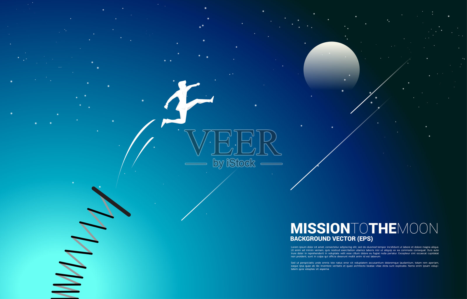 商人用跳板跳向月球的剪影。插画图片素材