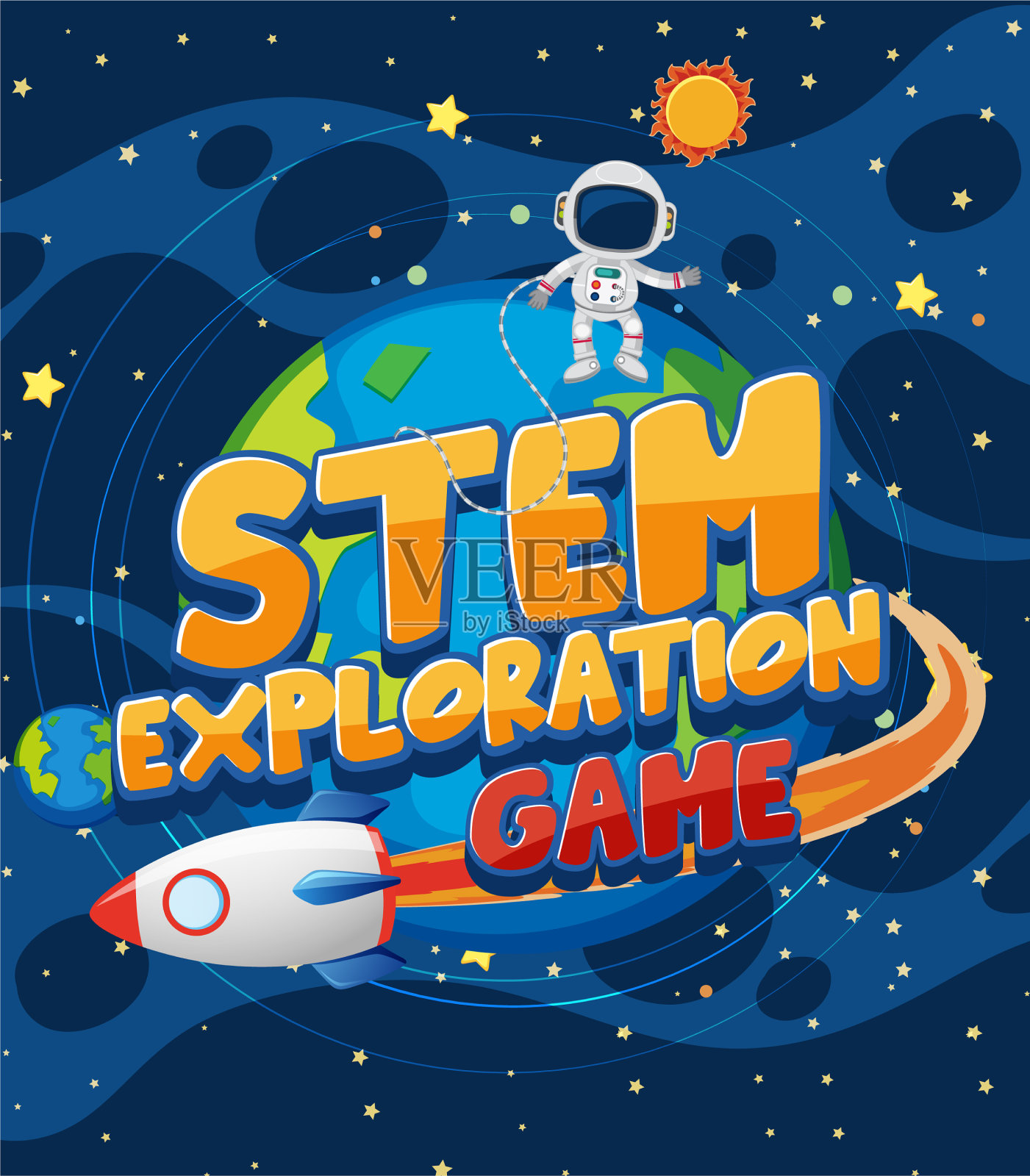 背景设计与宇航员和宇宙飞船插画图片素材