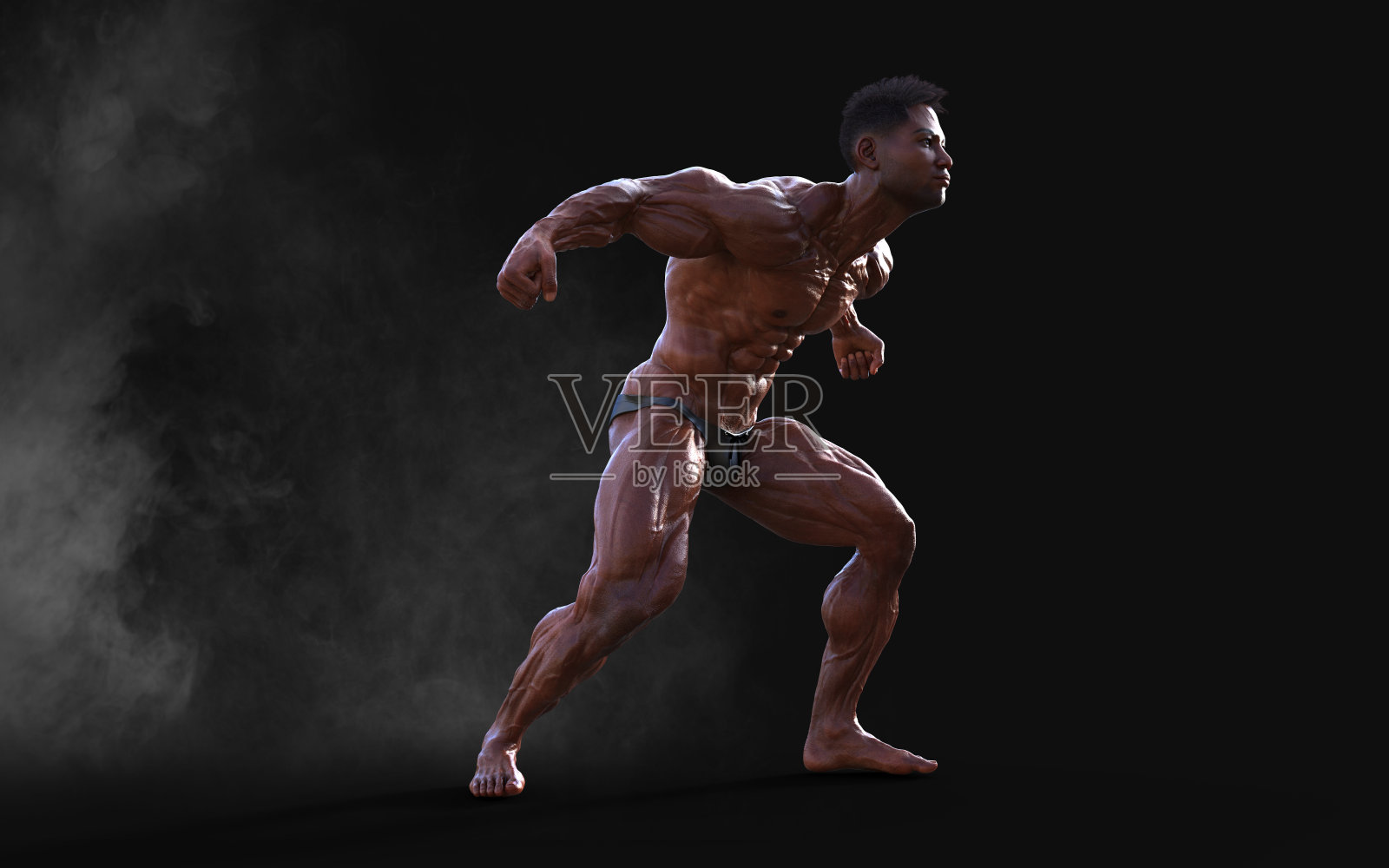 3d插图健美男子摆姿势。健身肌肉男与clipping路径。照片摄影图片