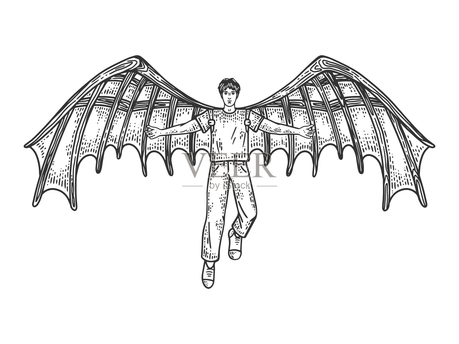 人与机械翅膀素描设计元素图片