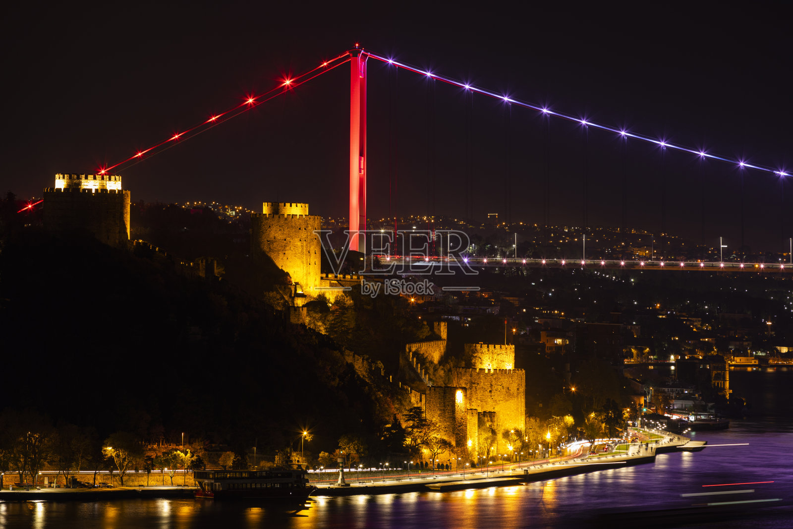 《红桥与夜灯照片摄影图片