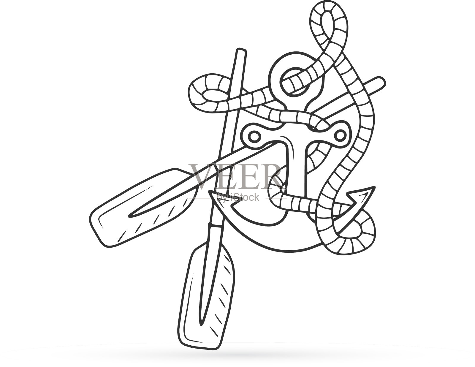 用桨绳和锚画海彩插画图片素材