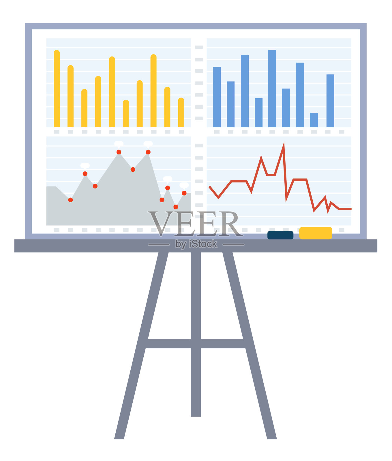 带有信息图表和可视化数据的白板设计元素图片