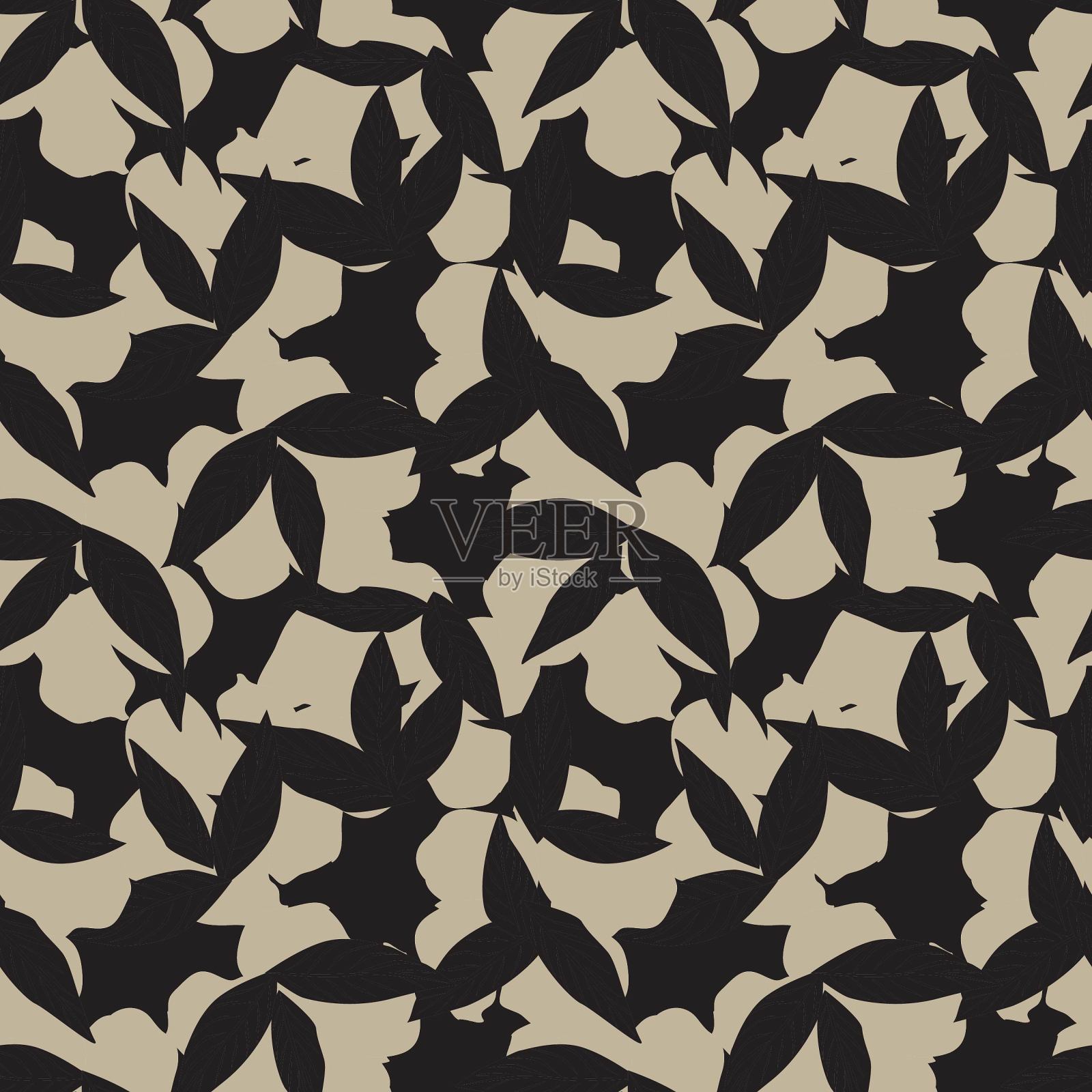 褐色米色热带叶无缝图案背景插画图片素材