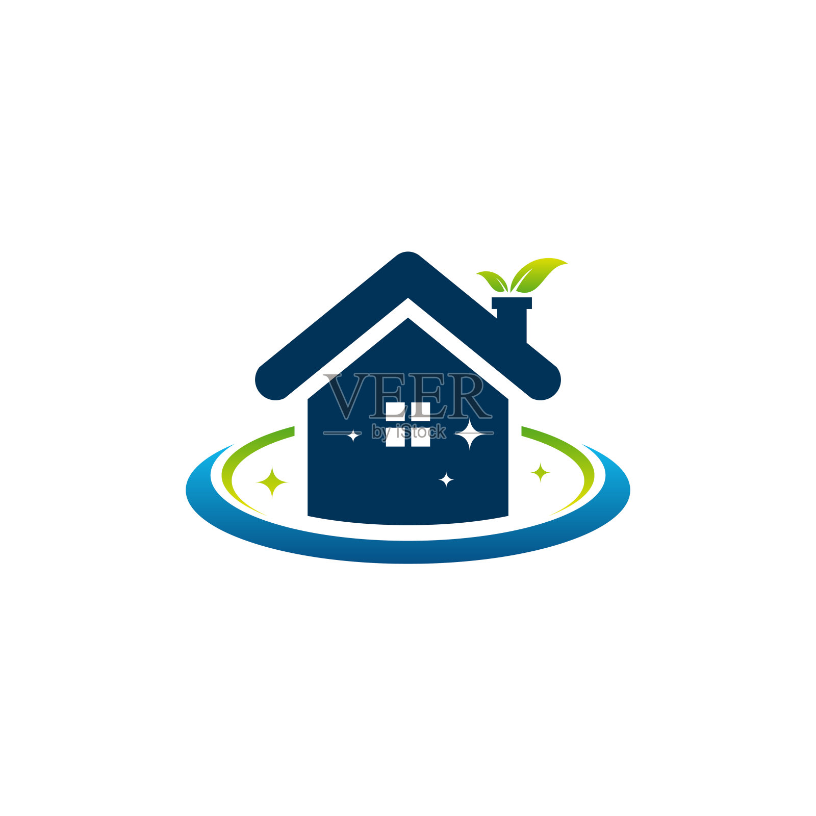 洁净屋标志设计理念,清洁服务标志符号插画图片素材