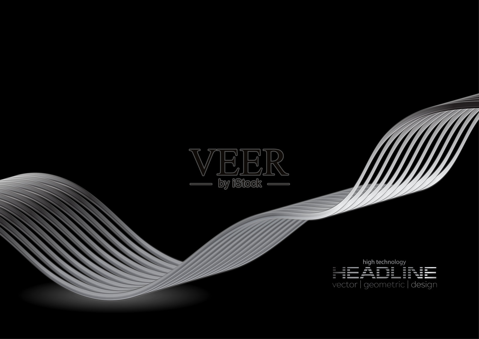 黑色背景上的银色金属波插画图片素材