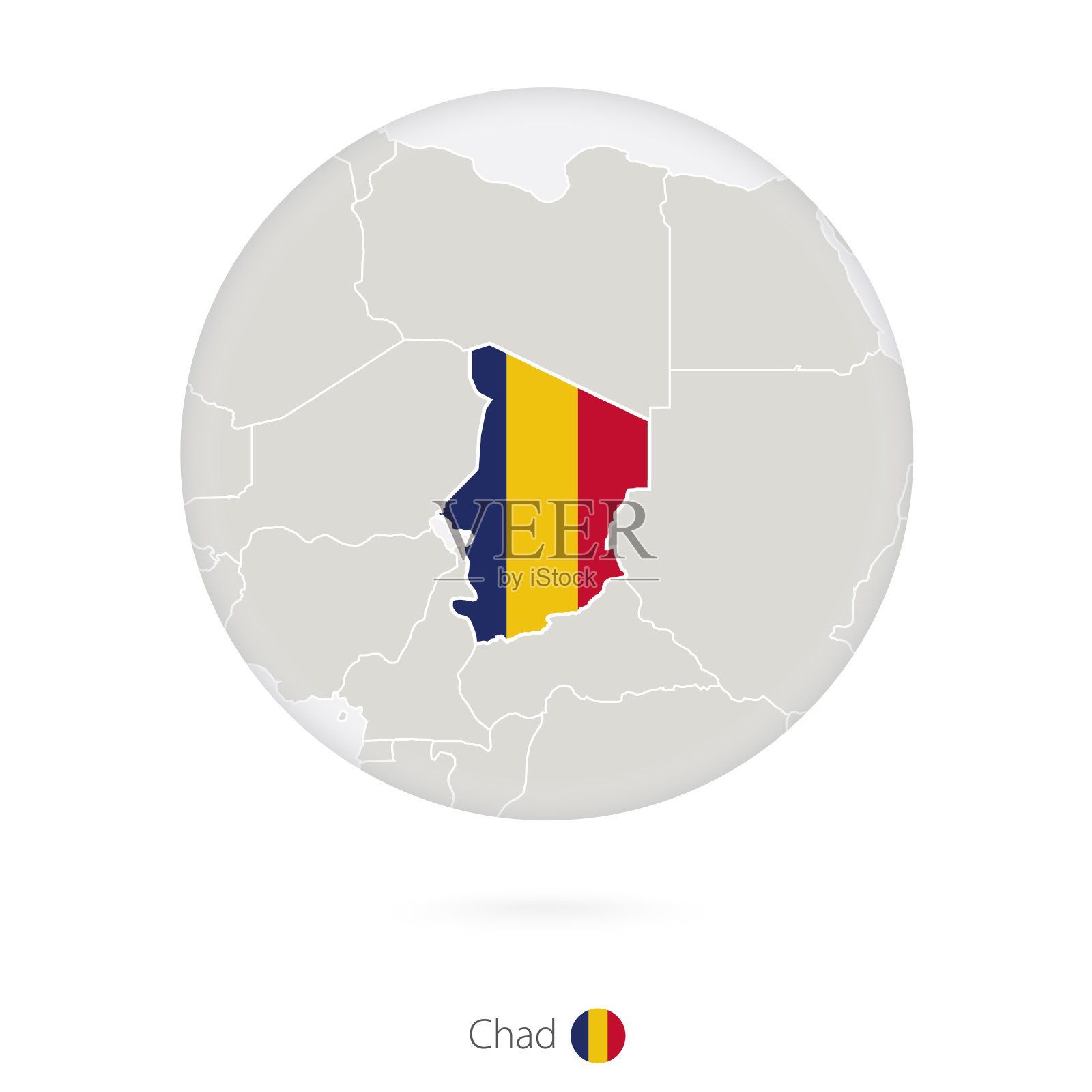 乍得地图和国旗围成一圈。插画图片素材