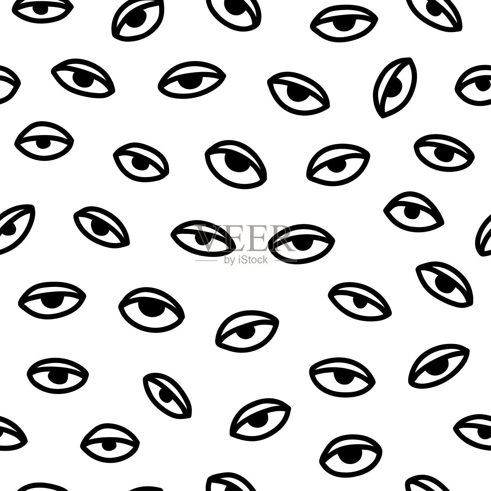 无缝模式与手绘眼睛,矢量插图插画图片素材