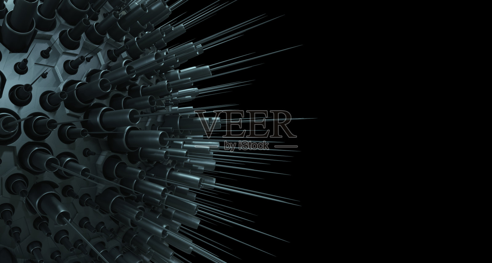 科幻尖球孤立在黑色背景。机械、机械设备照片摄影图片