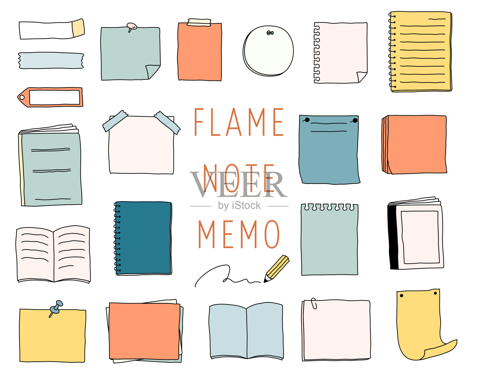 一套手绘插图的笔记本框架插画图片素材