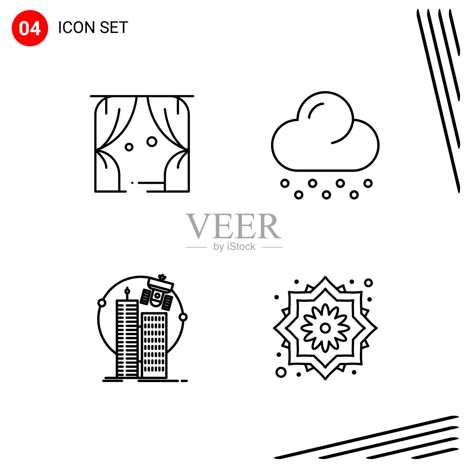 收集4个图标在线条风格像素完美图标素材