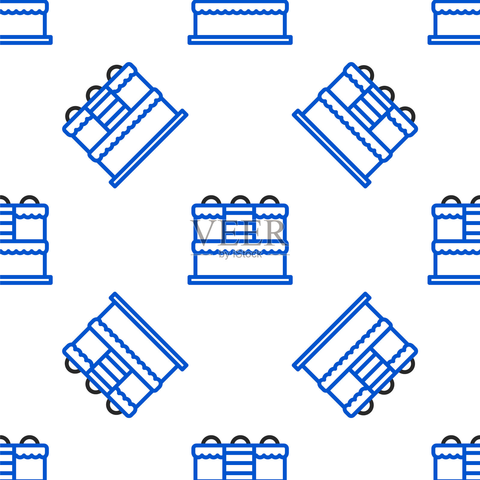 线蛋糕图标隔离无缝模式上的白色背景。生日快乐。色彩斑斓的轮廓的概念。向量插画图片素材