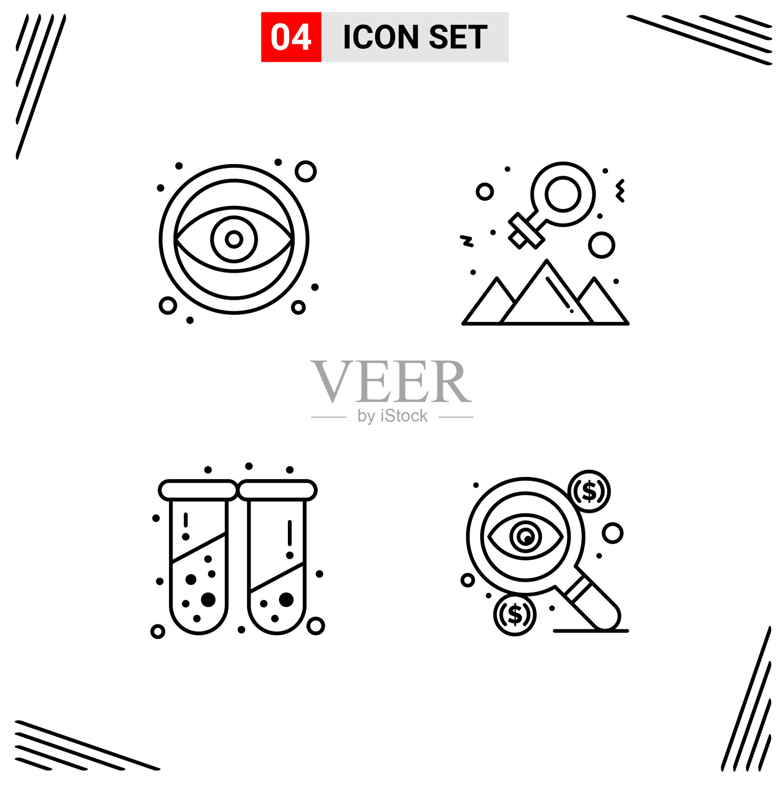 4图标线条样式基于网格的创意轮廓图标素材