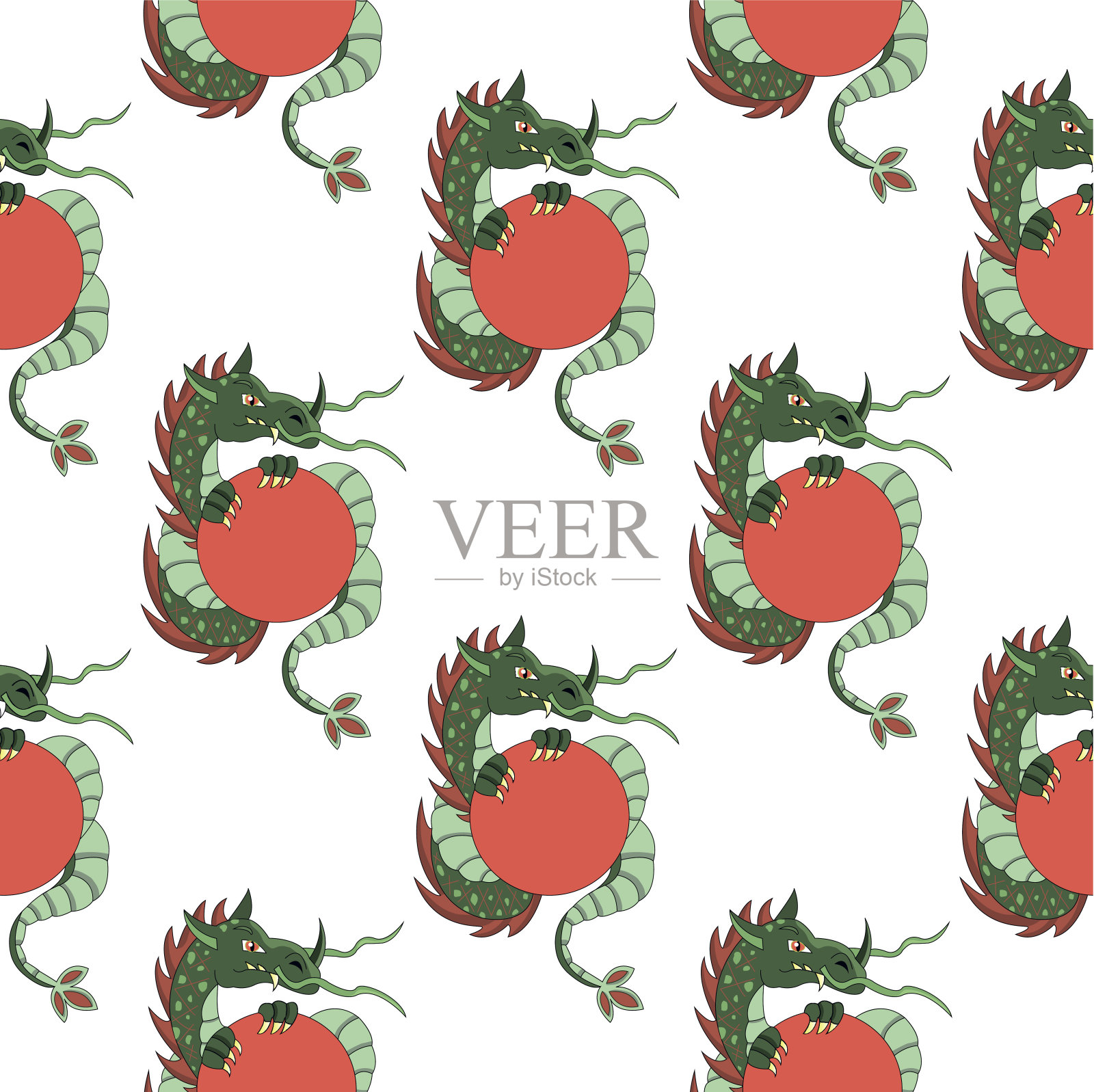 无缝图案与龙在一个白色的背景。——矢量图插画图片素材