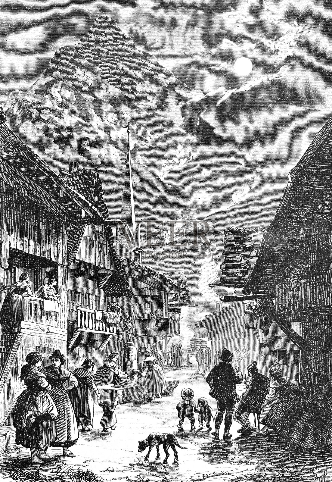 巴伐利亚加米施-帕滕基兴的圣约翰火灾,蝗灾插画图片素材