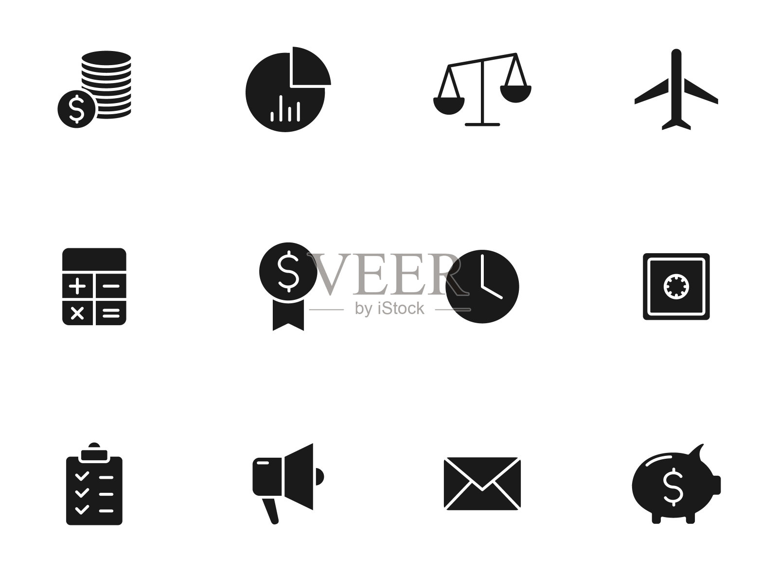 业务轮廓向量图标孤立在白色上。商业图标设置为web,移动应用程序,UI设计和打印图标素材