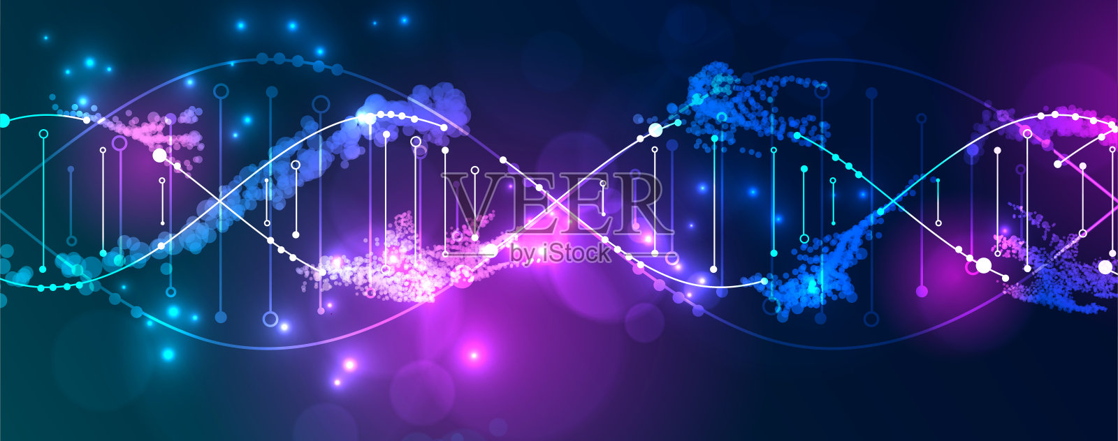 带有DNA病毒分子的科学模板、壁纸或横幅。矢量插图。插画图片素材