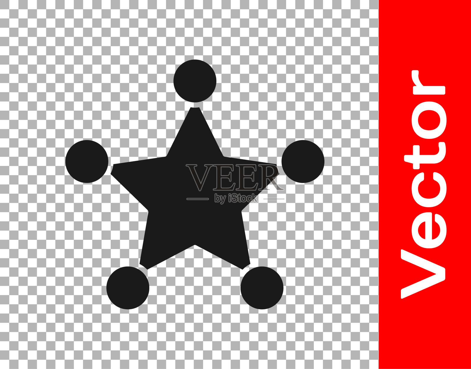 黑六角警长图标孤立的透明背景。警察徽章图标。向量图标素材