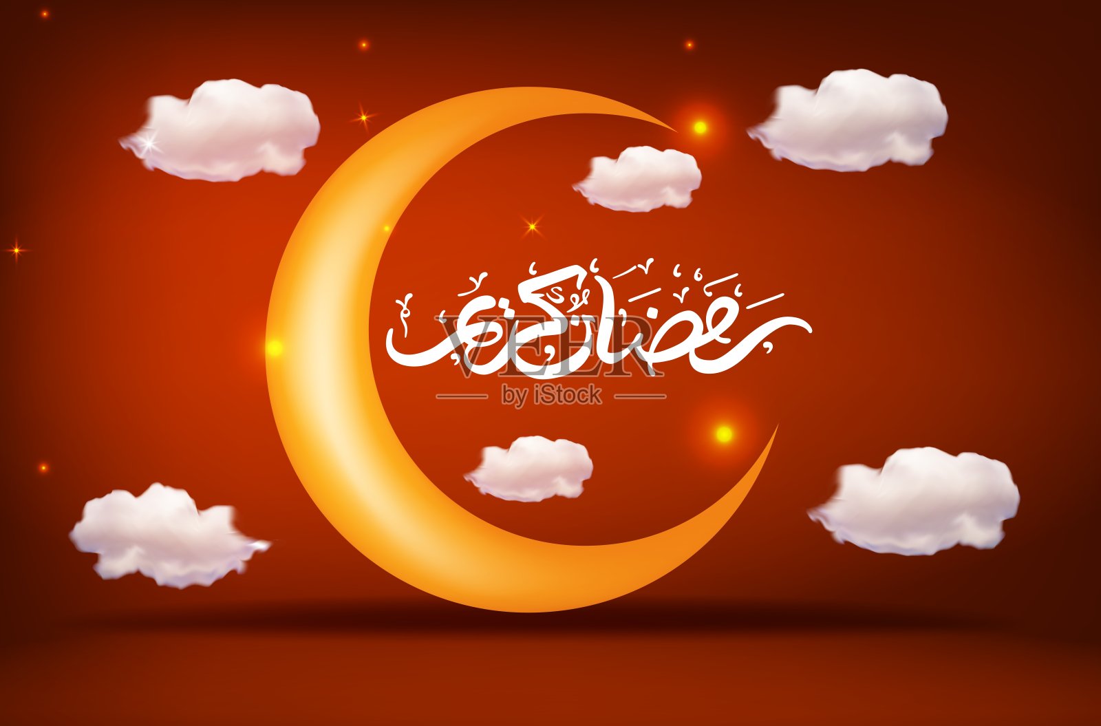 斋月卡里姆问候背景与伊斯兰新月和阿拉伯图案插画图片素材