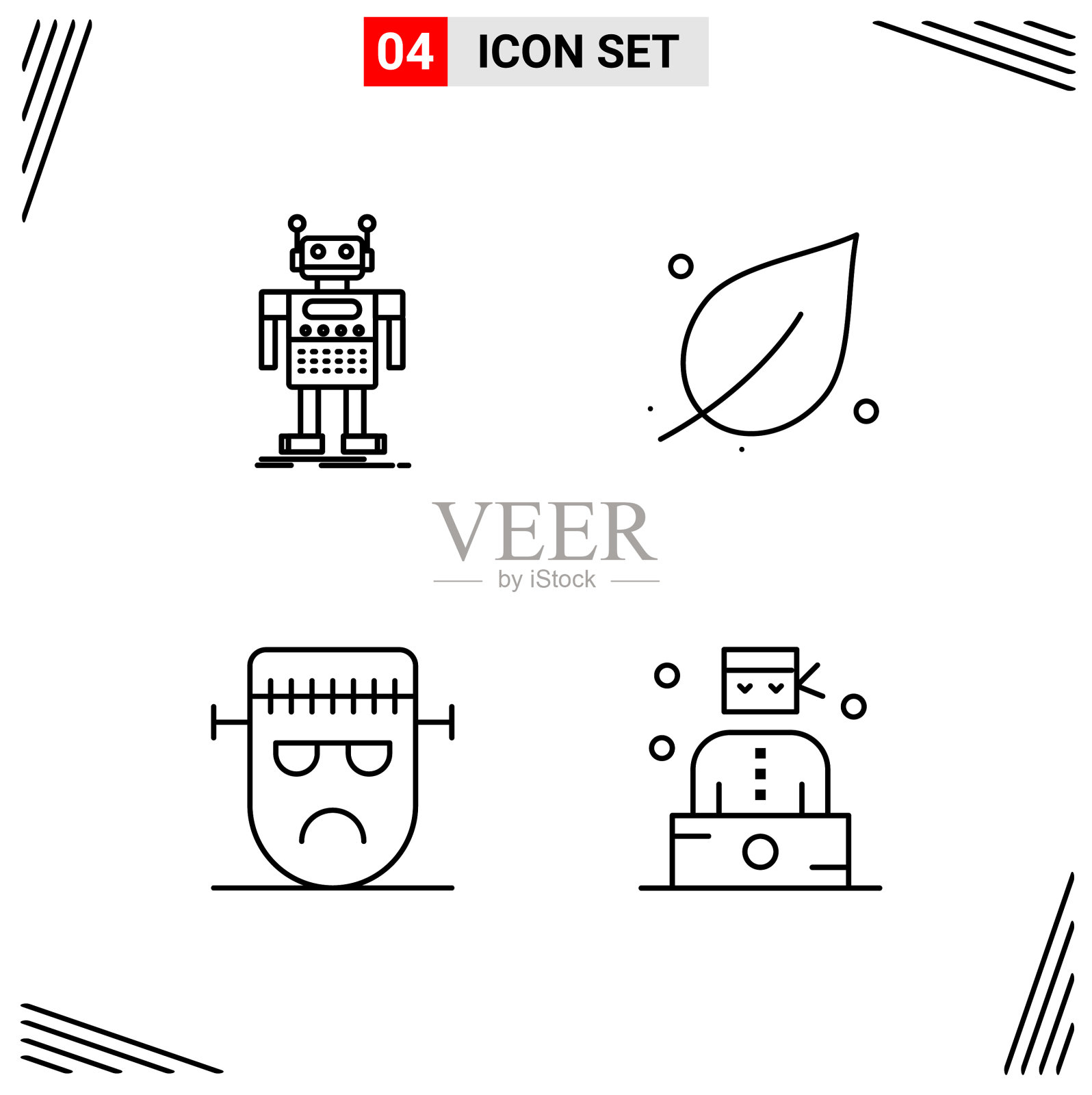 4图标线条样式基于网格的创意轮廓图标素材