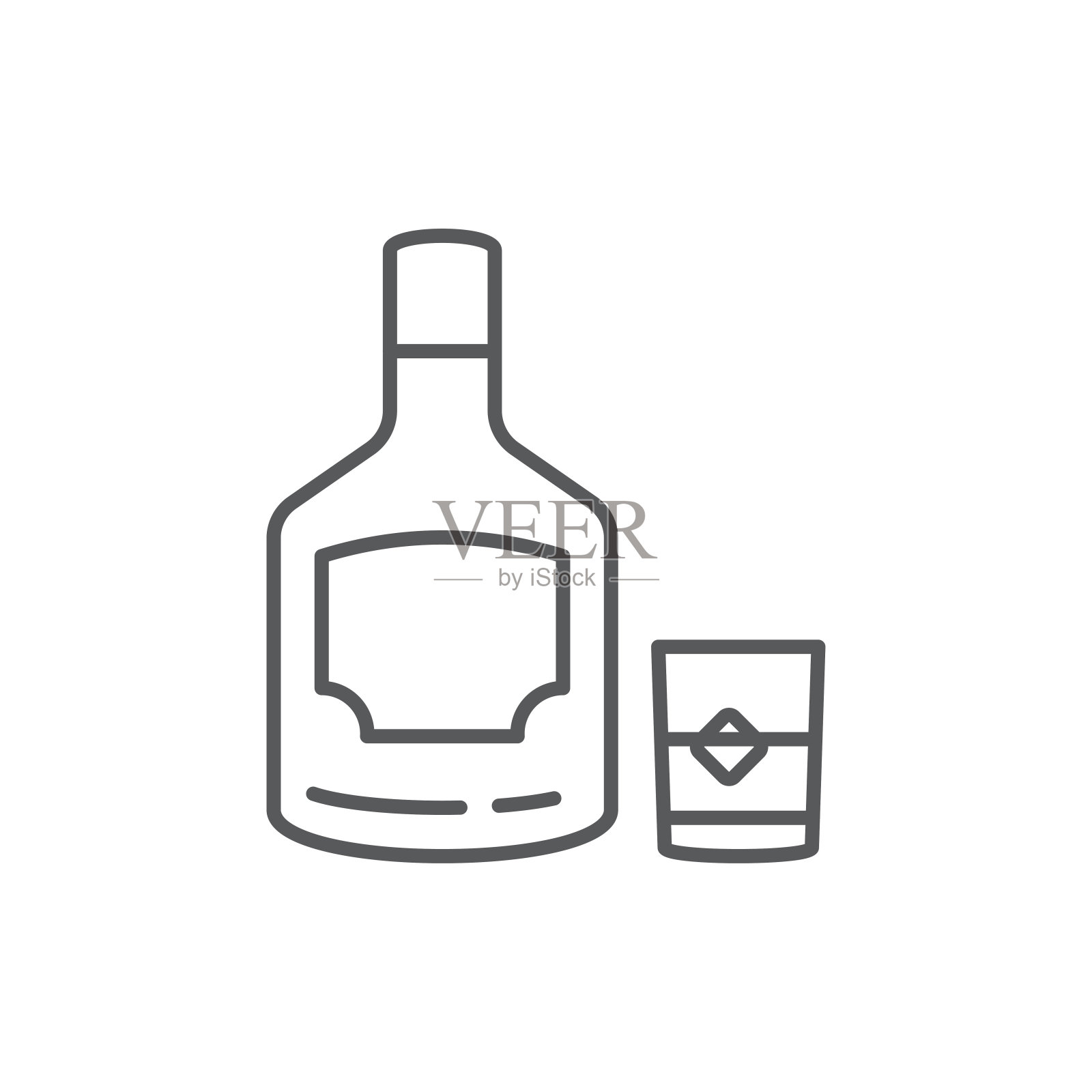 威士忌酒瓶和玻璃矢量图标符号酒精孤立在白色背景图标素材