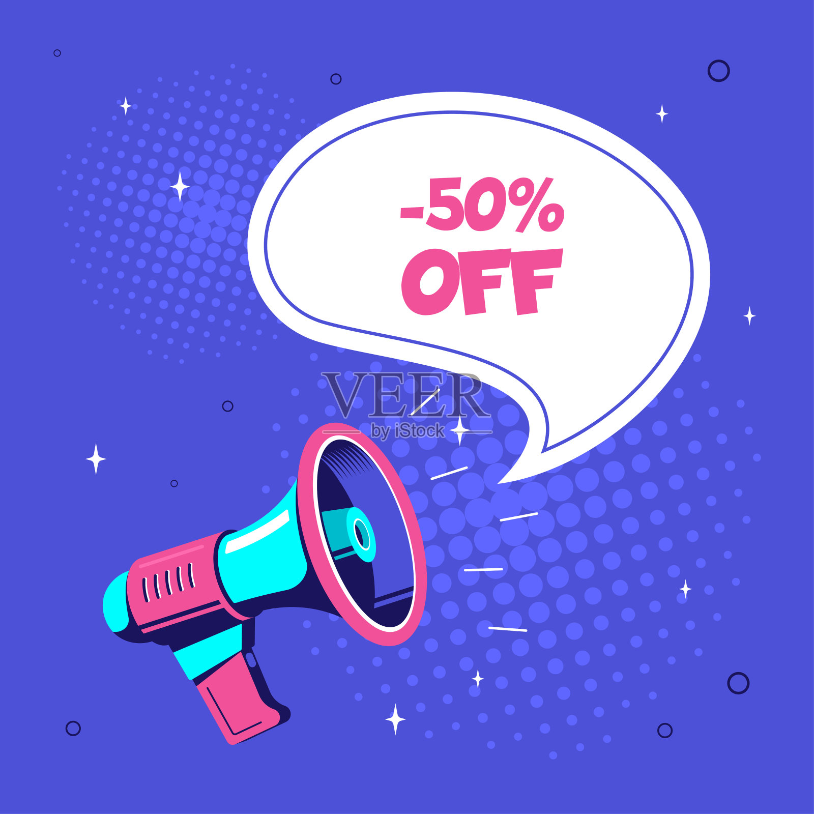 扬声器或扩音器上的蓝色背景,平面风格矢量设计模板素材