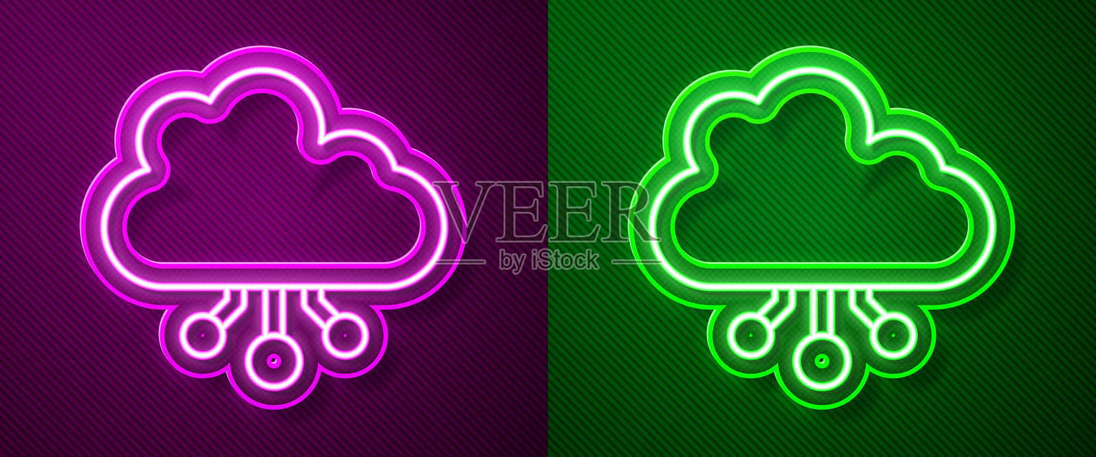 加密货币云采矿图标孤立在紫色和绿色背景上。区块链技术,比特币,数字货币市场,加密货币钱包。向量插画图片素材