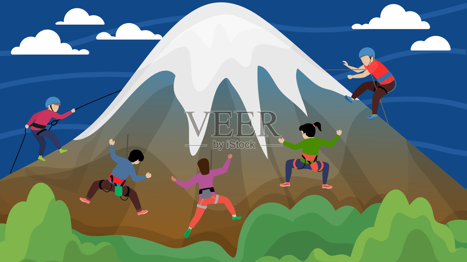 装备精良的团体人士,登山运动员,男人,女人插画图片素材