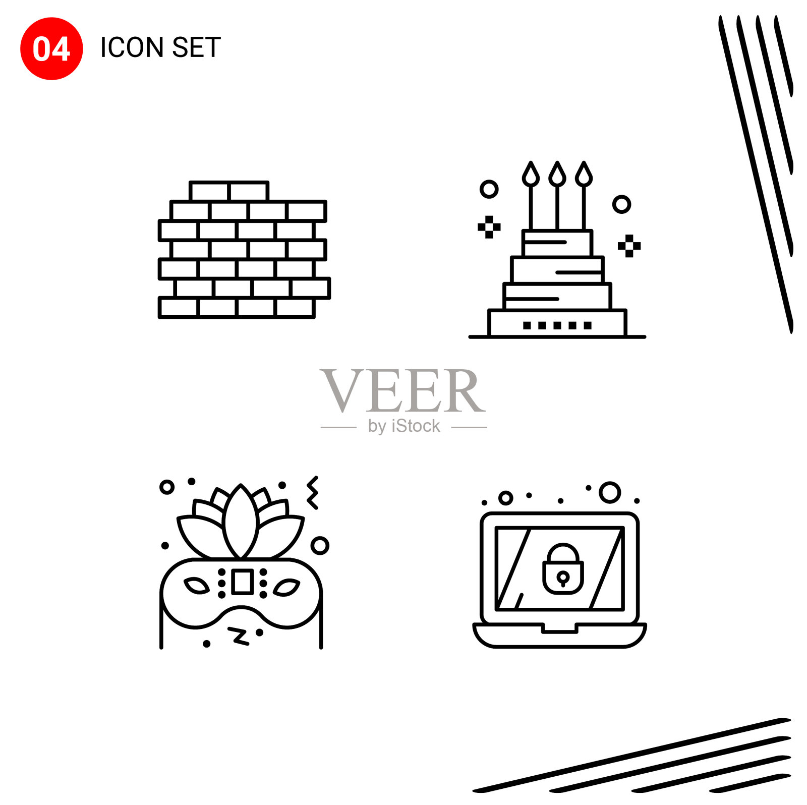 收集4个图标在线条风格像素完美图标素材