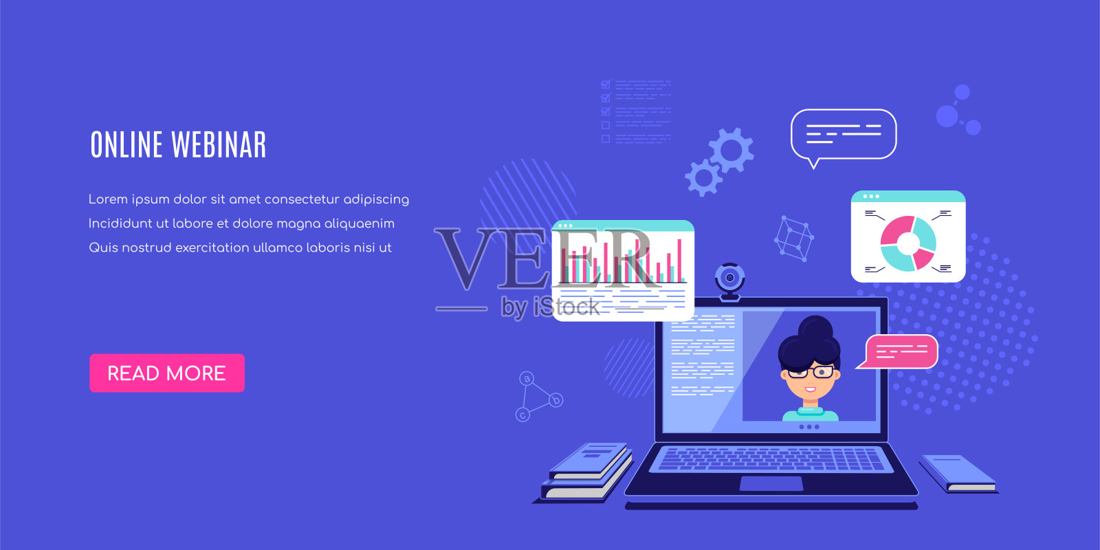 在线网络研讨会概念横幅,平面风格矢量插图插画图片素材