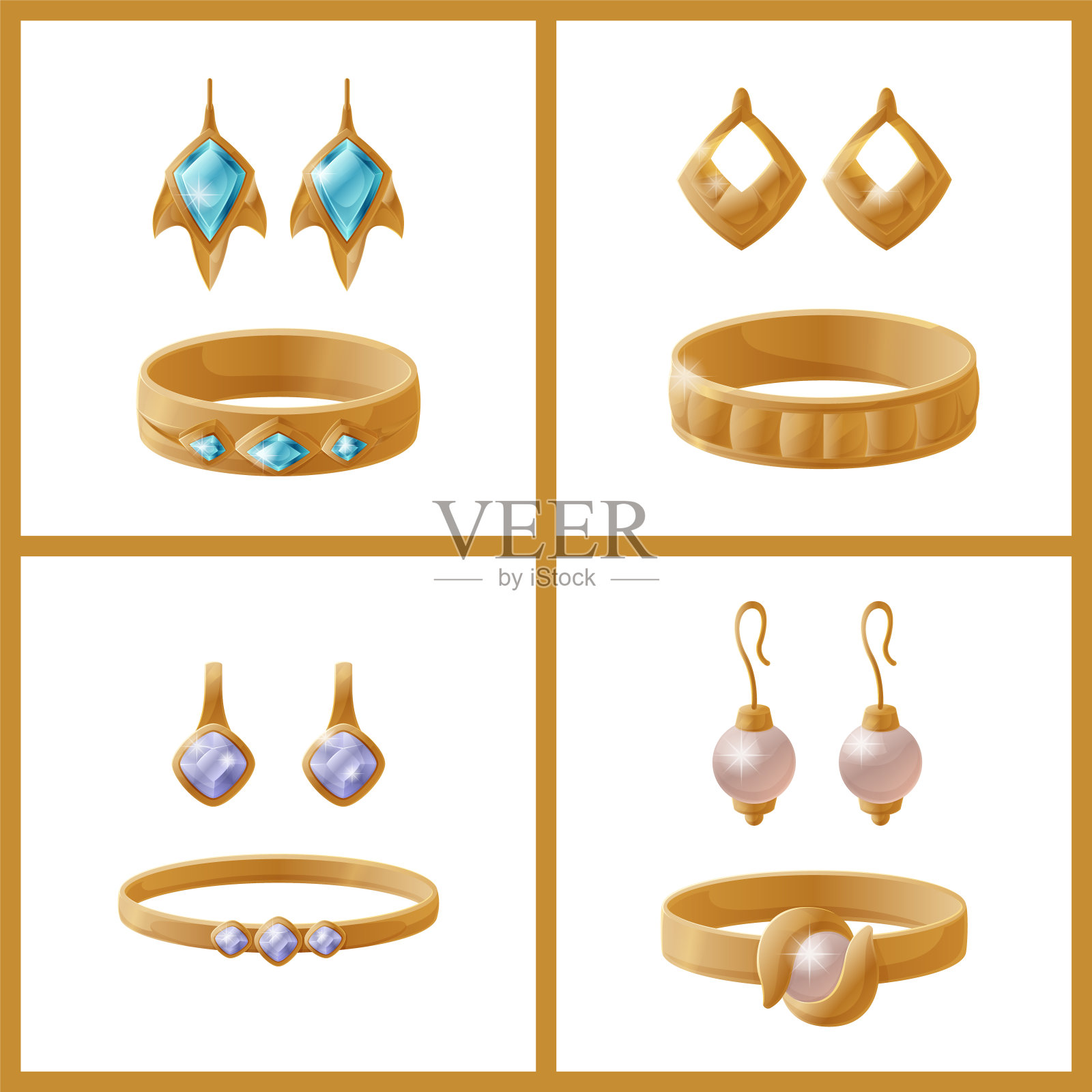 一套珠宝项目黄金耳环与珍珠设计元素图片