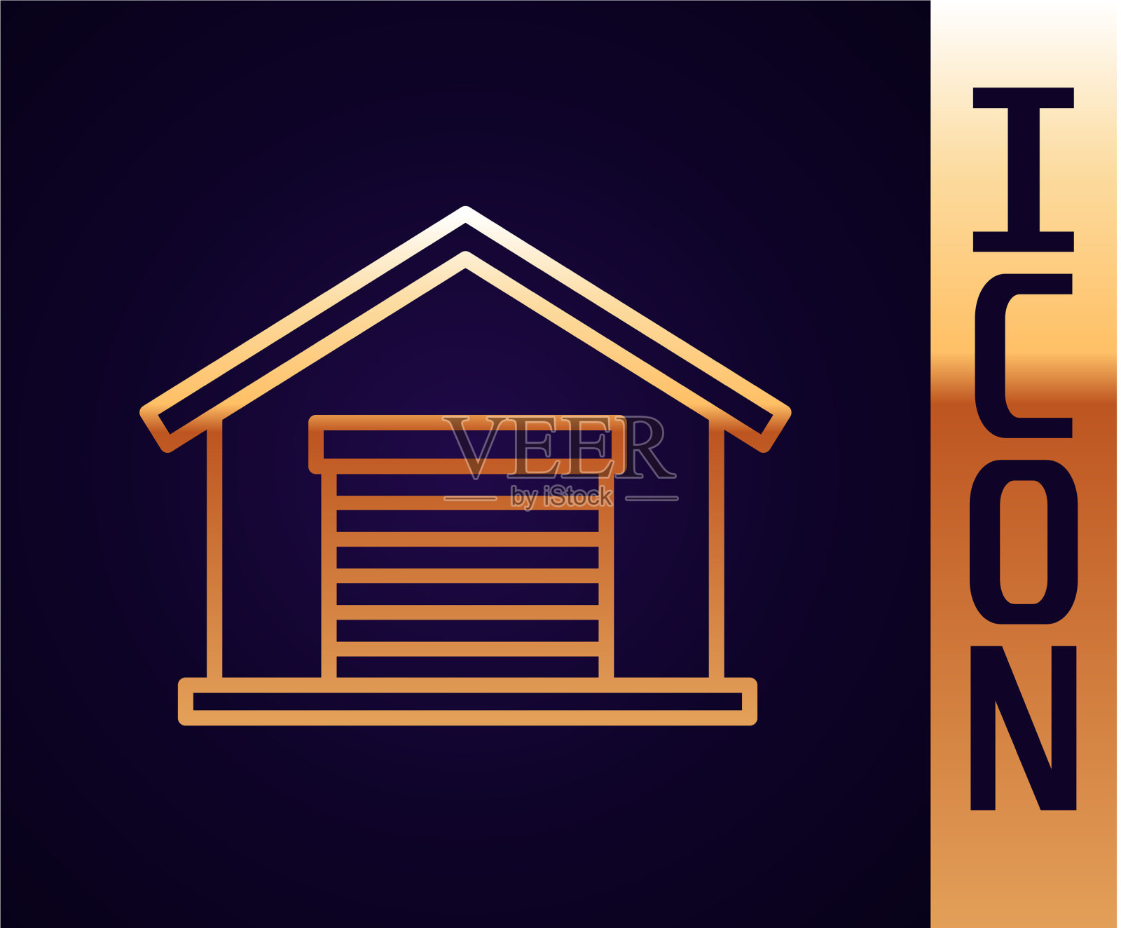 黄金线仓库图标孤立在黑色插画图片素材