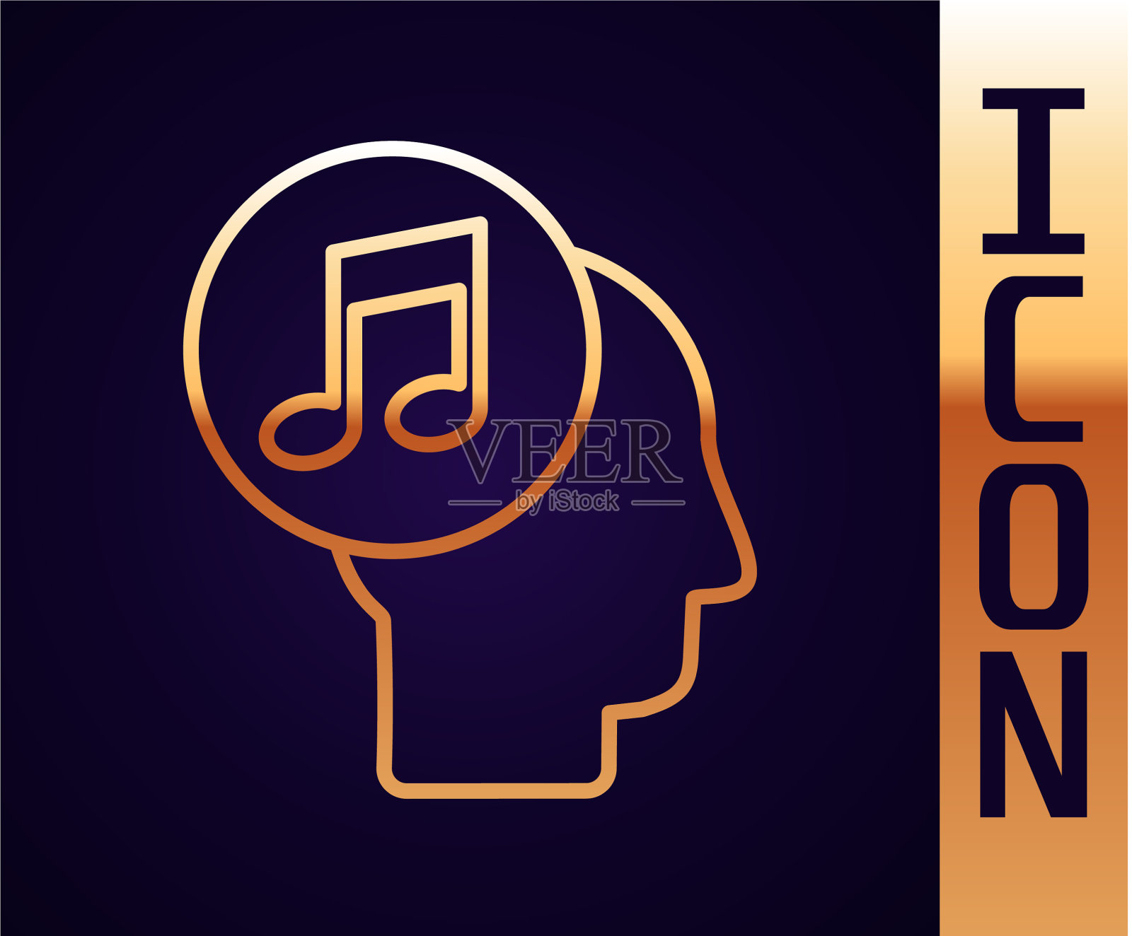 金线音符在人头图标孤立插画图片素材