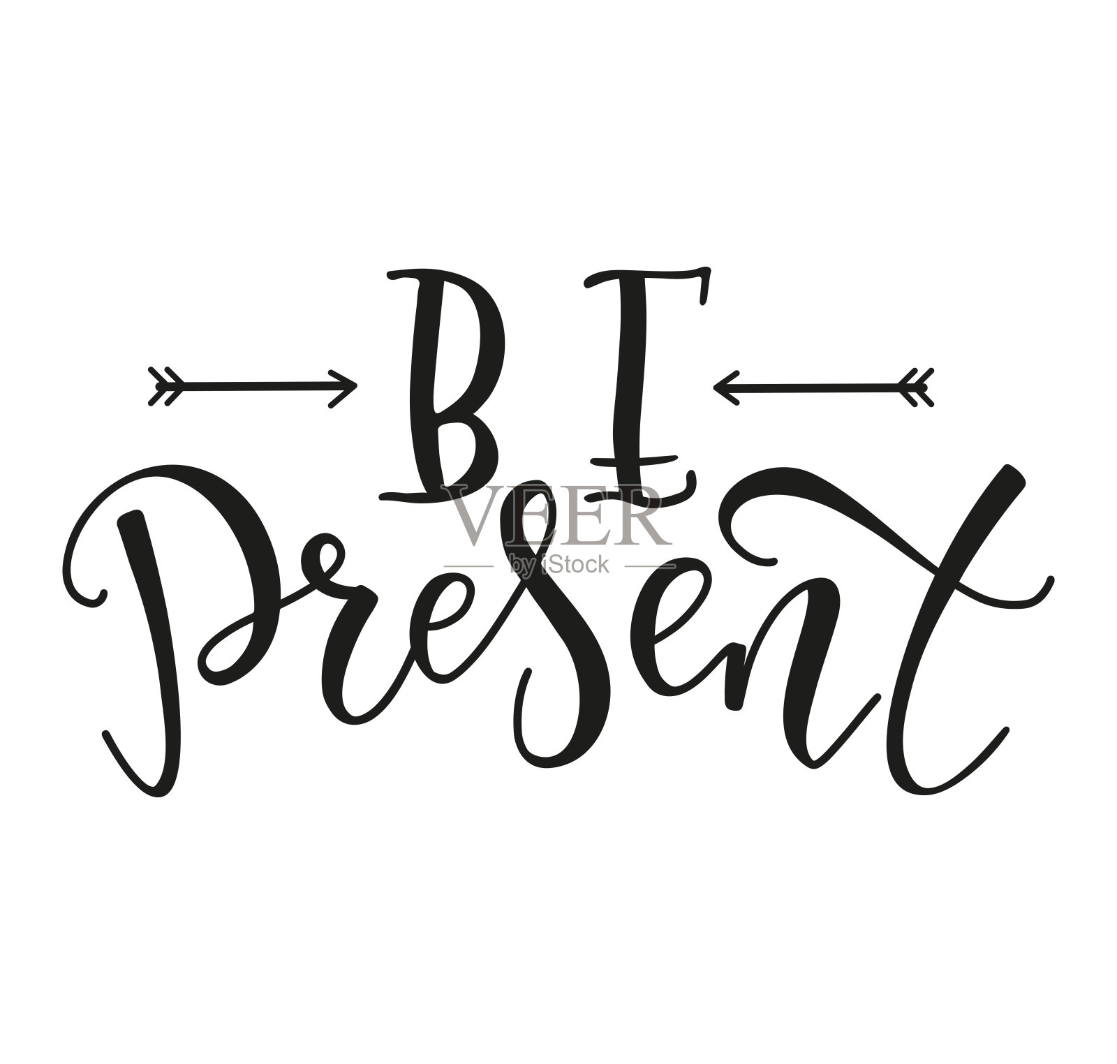 现在-动机书法,黑色矢量文字孤立在白色背景。心理学事件,海报,覆盖,卡片,t恤打印和社交媒体的字体。插画图片素材