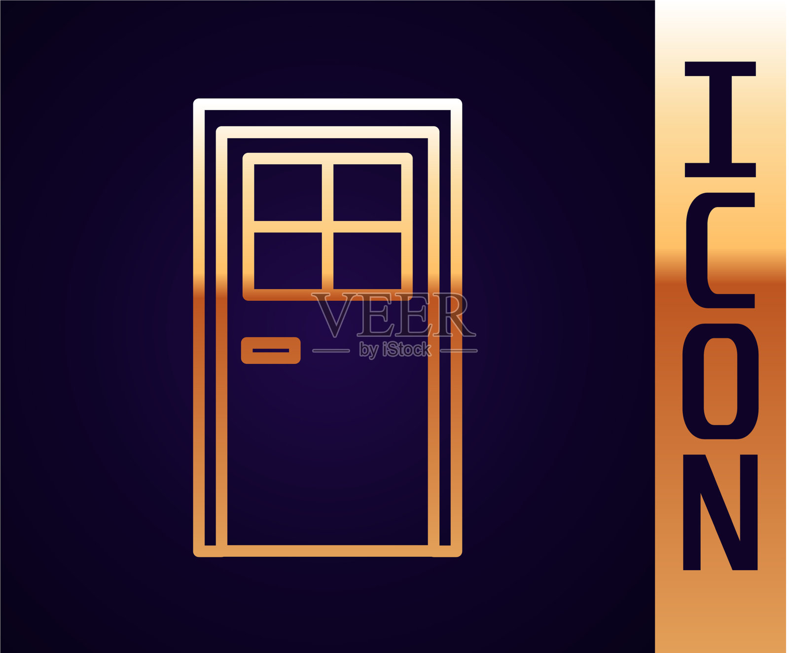 金色线关闭门图标孤立上黑色插画图片素材