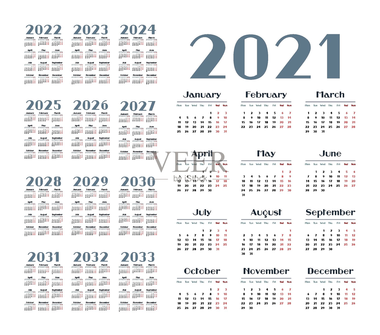 英文日历_vertical_ 2021_1设计模板素材