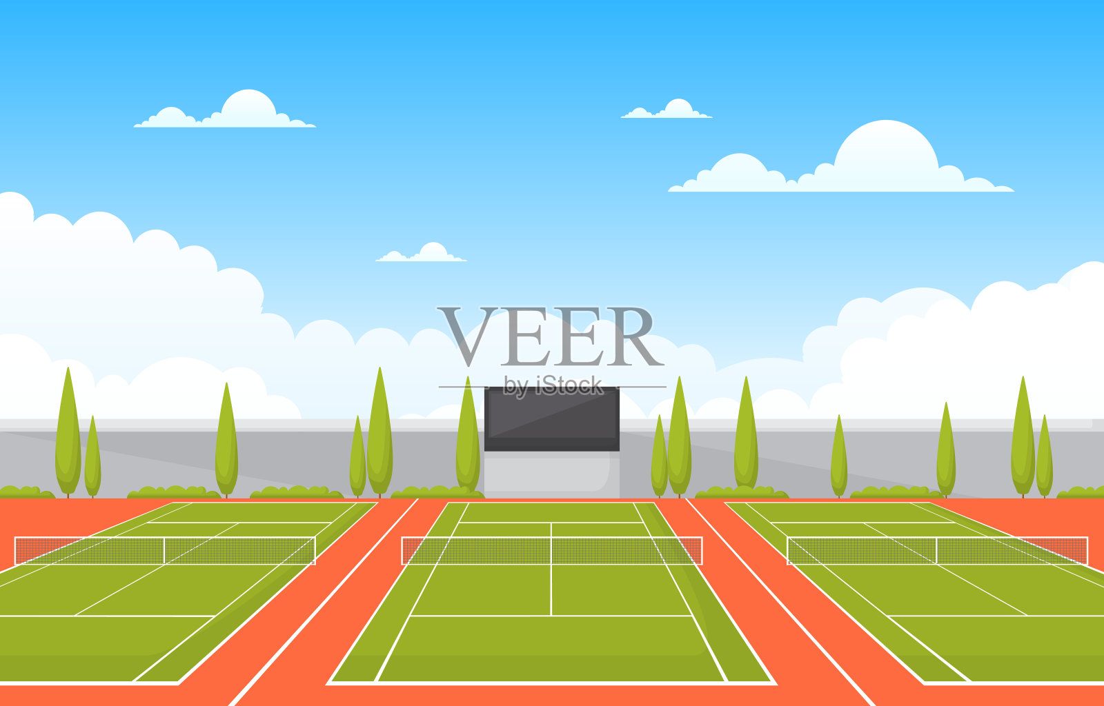 户外网球场运动游戏娱乐卡通自然景观插画图片素材