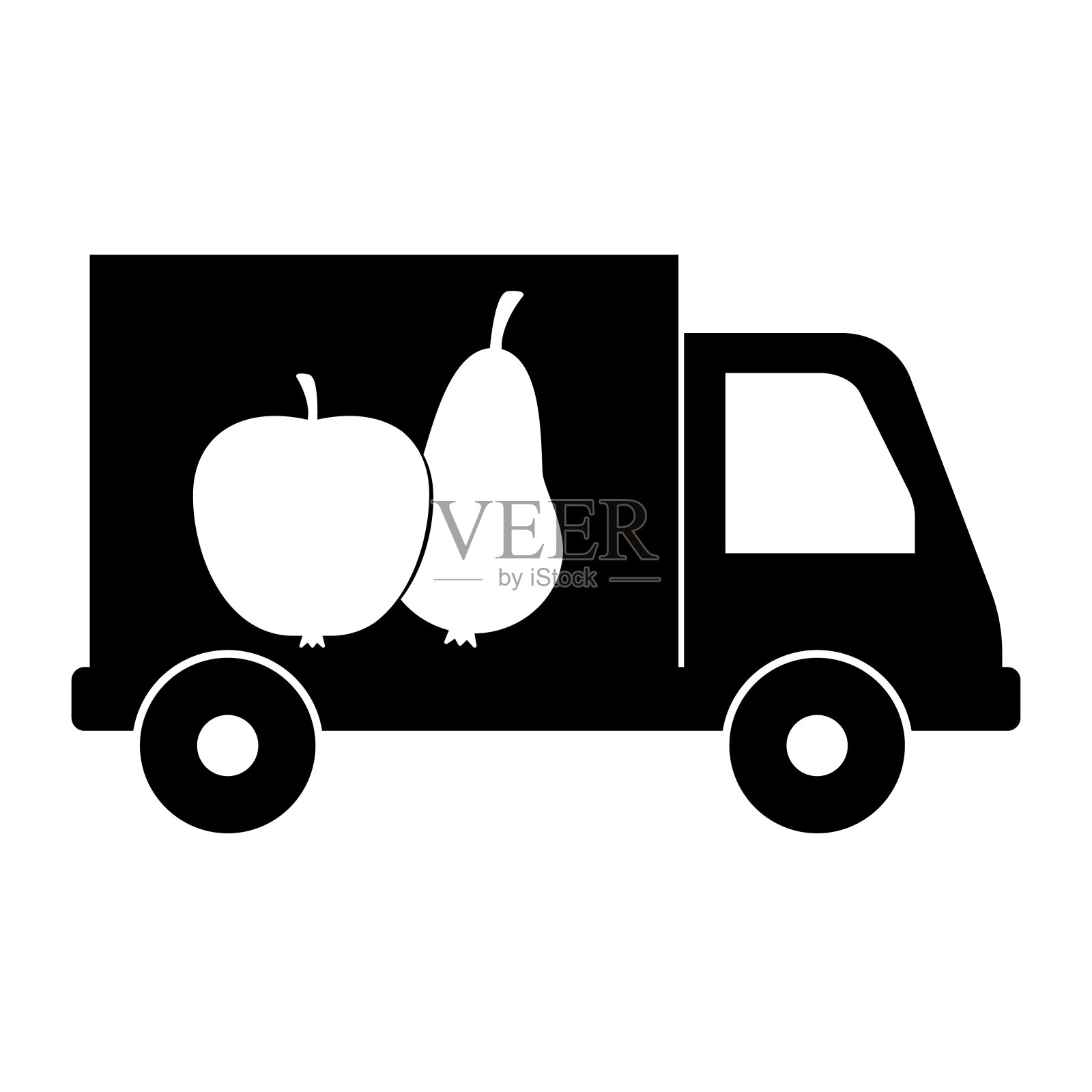 带着苹果和梨影子图标的送餐车。插画图片素材