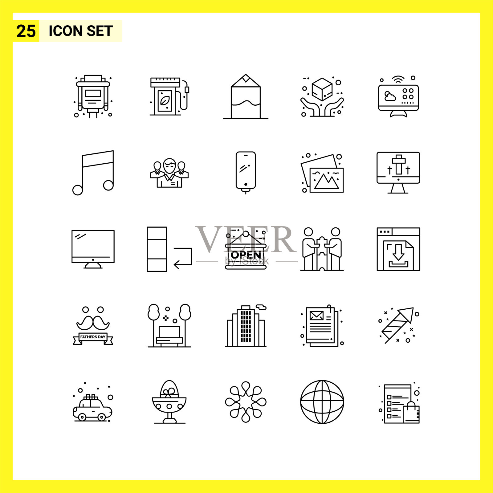 图标设置简单的线条符号大纲上签名图标素材