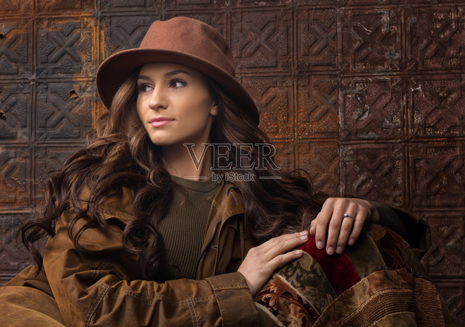 深褐色的拉尔夫劳伦色调的软呢帽照片摄影图片