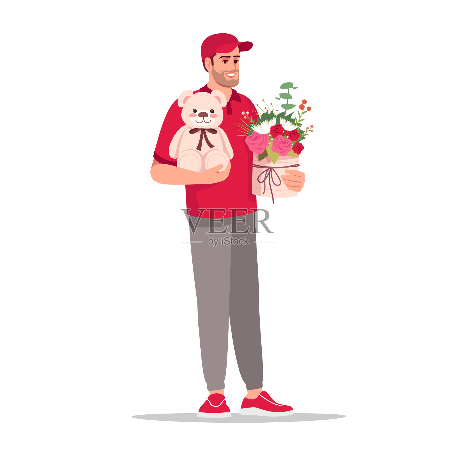 赠送不同礼品的半平面RGB彩色矢量插图插画图片素材