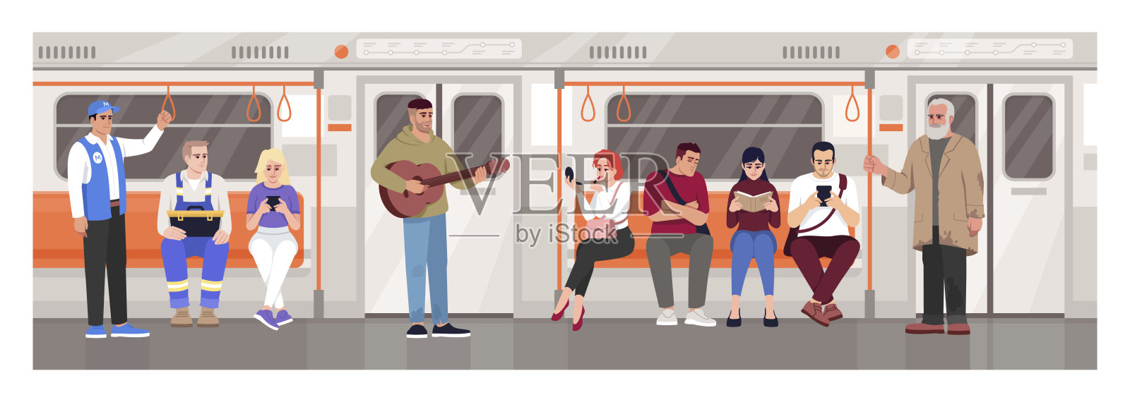 地铁人群半平面矢量图插画图片素材