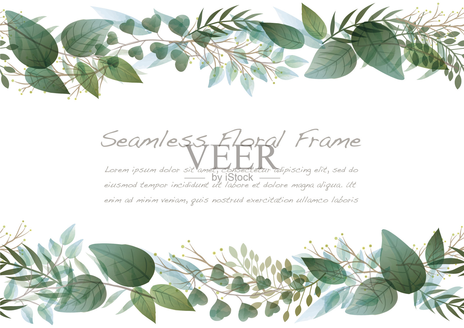 水彩无缝植物框架插画图片素材