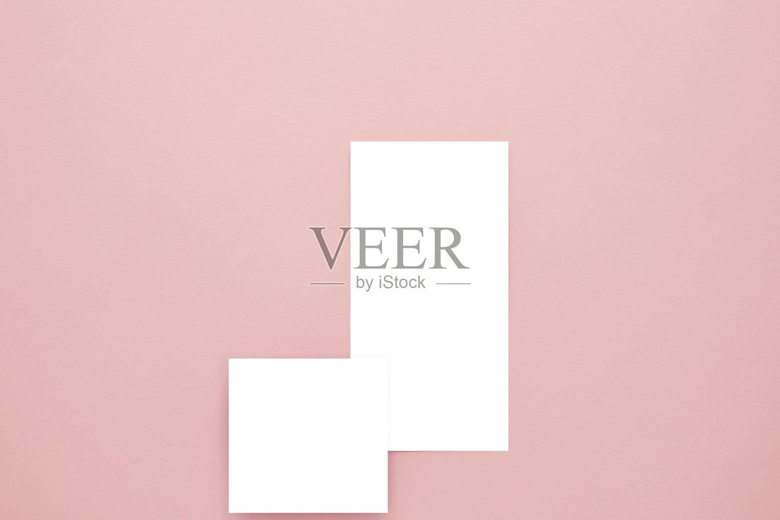 粉红色背景上的空卡片。模型模板。照片摄影图片