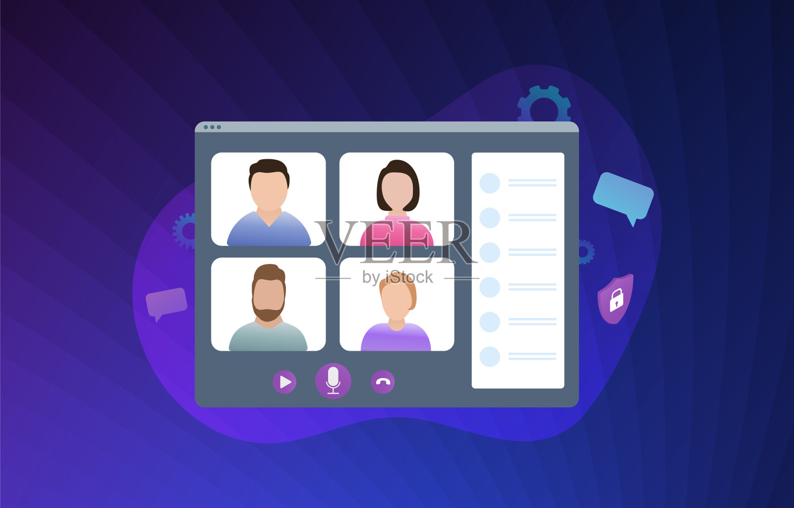 视频通话-数字技术通信矢量插图概念。与同事进行在线视频会议或网络研讨会。与业务团队在流行病和隔离方面进行远程工作插画图片素材