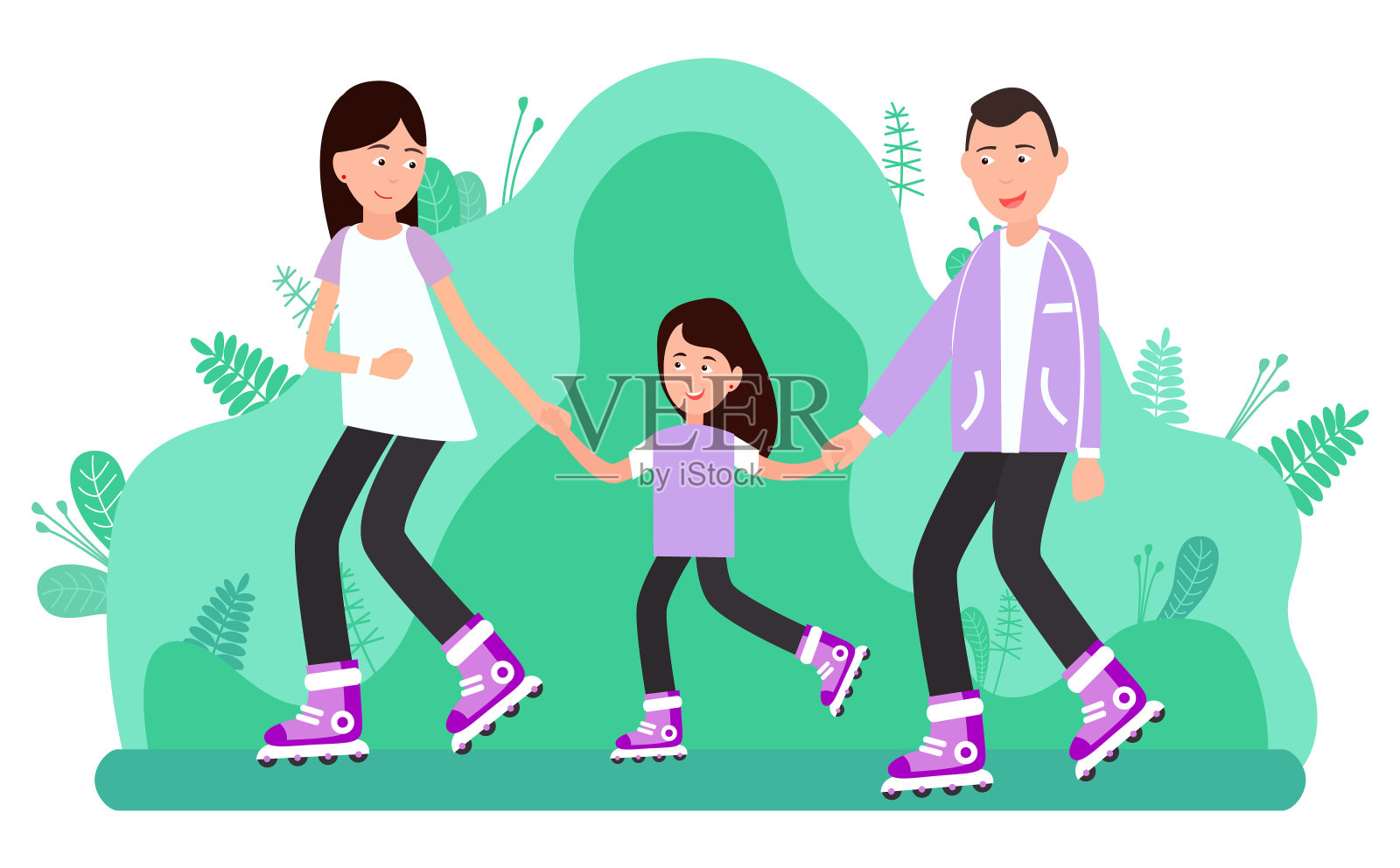 家庭日:父母和孩子玩耍矢量图插画图片素材