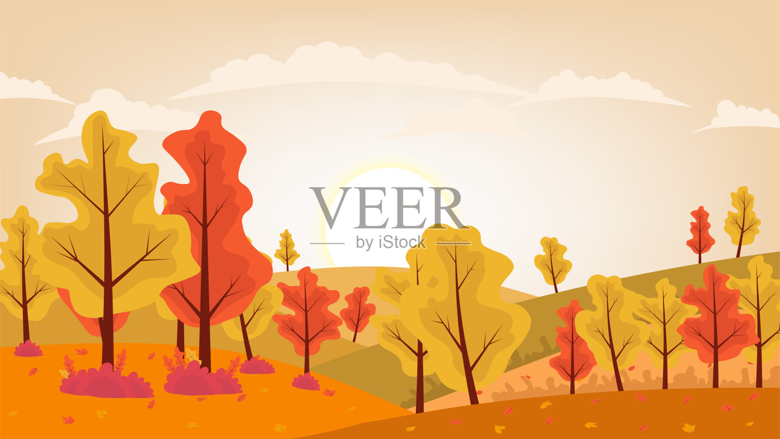 秋天的乡村景观。插画图片素材