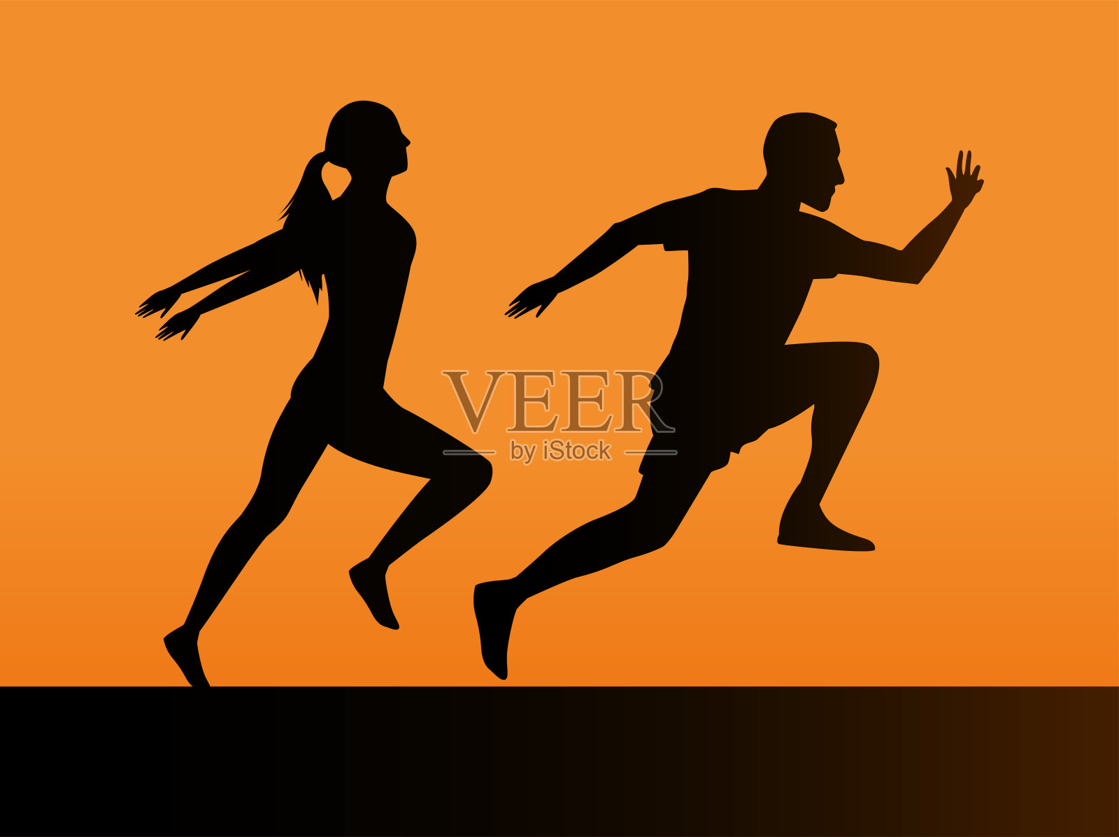 运动员夫妇跑步的剪影插画图片素材