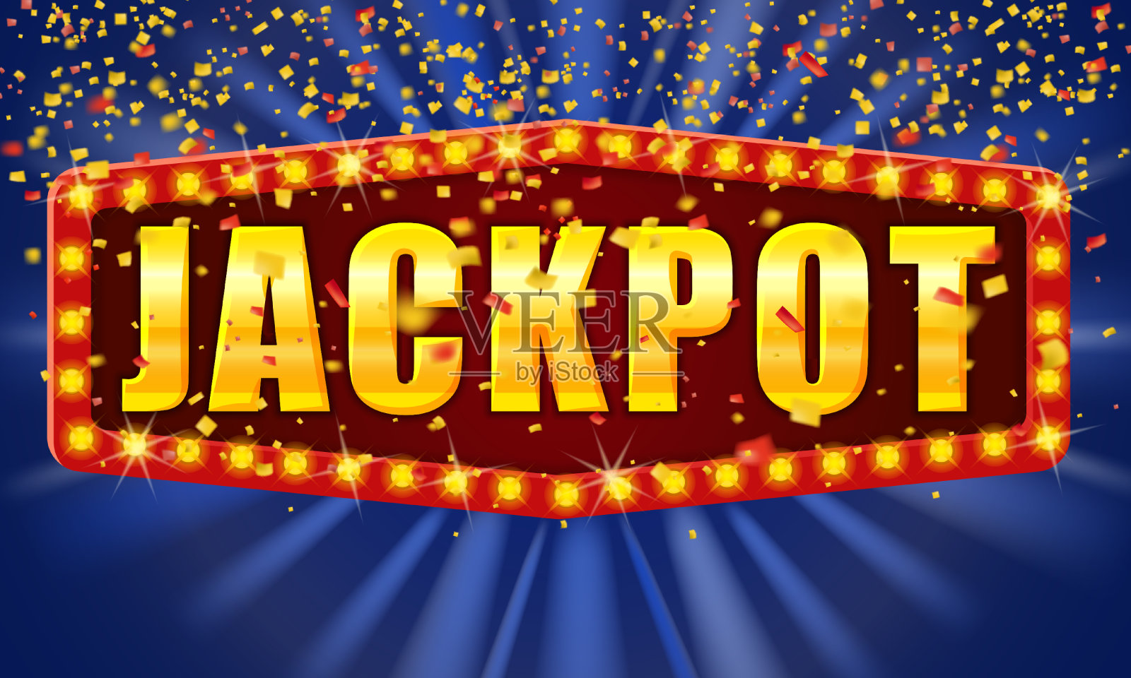 头奖赢家旗帜闪耀的复古标志照亮聚光灯矢量插画图片素材