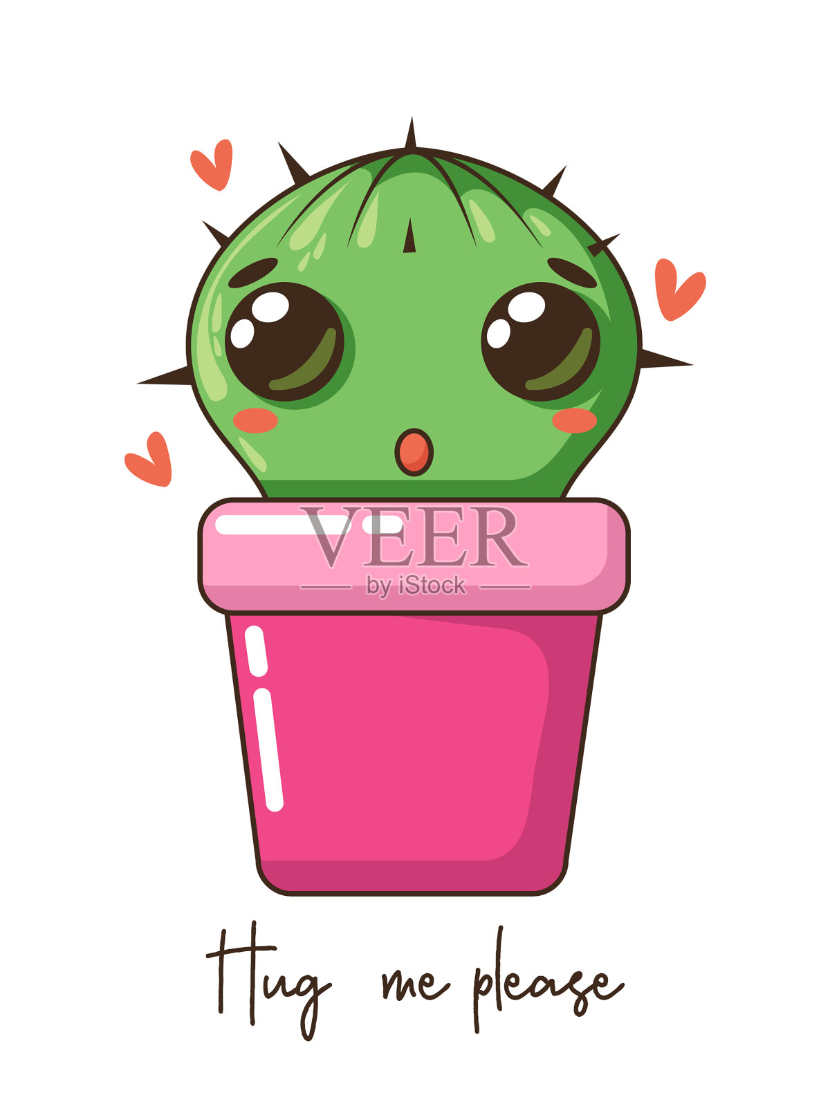 可爱的卡通仙人掌和有趣的卡哇伊脸插画图片素材